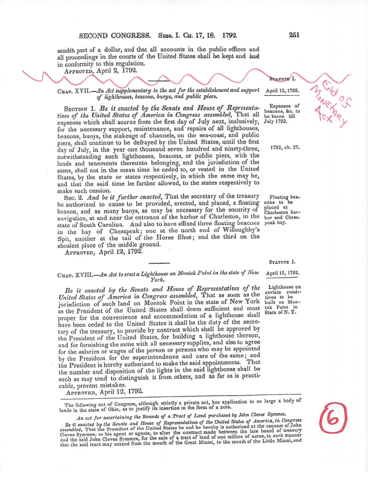 Coinage Act of 1792, page 6 — with the candidate's handwritten annotations