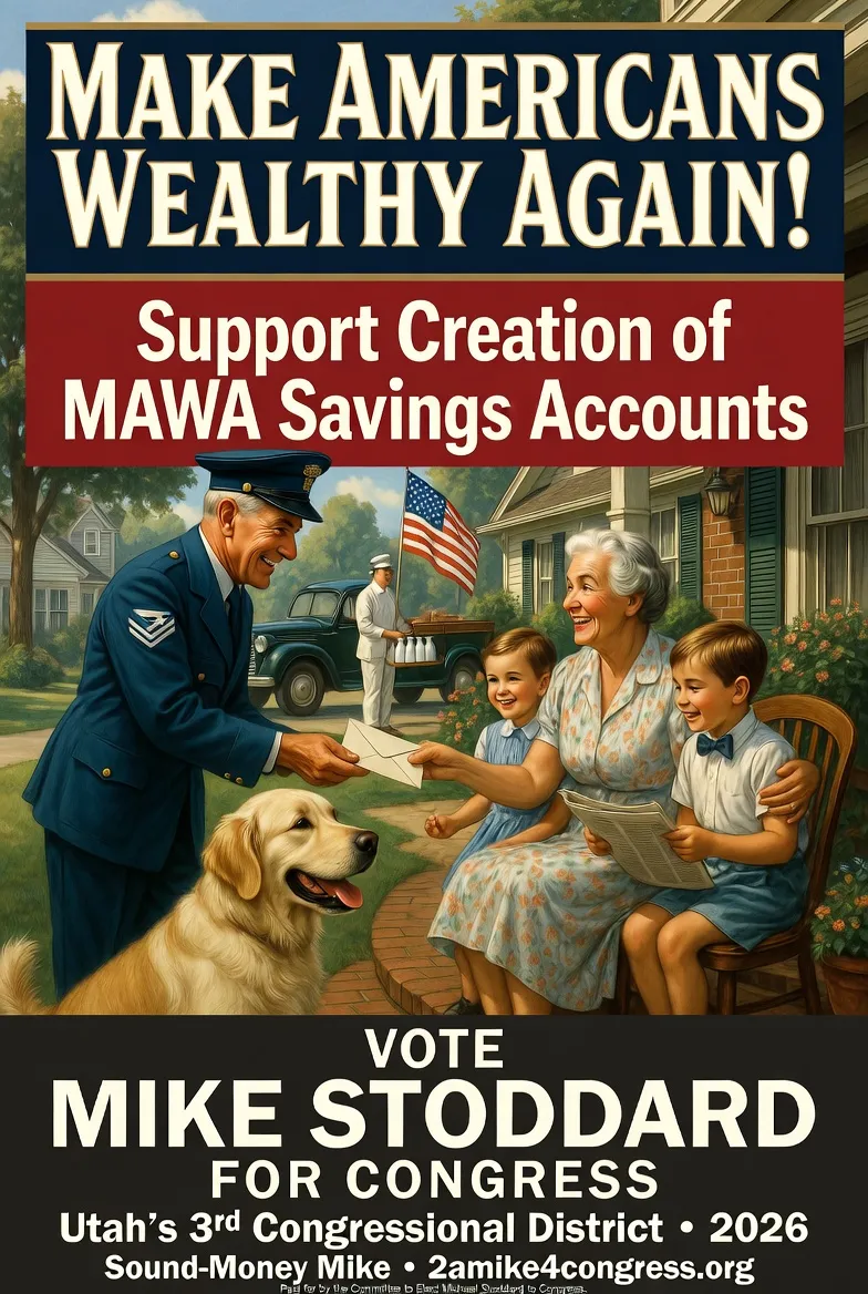 Make Americans Wealthy Again — Support Creation of MAWA Savings Accounts. Vote Mike Stoddard for Congress, Utah's 3rd District.